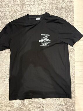NWOT Diesel Black Short-Sleeve Crew Neck Tee with White Chest Print